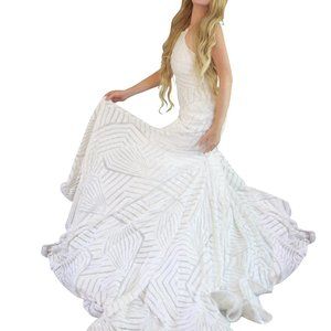 Jovani embellished beaded dress white.